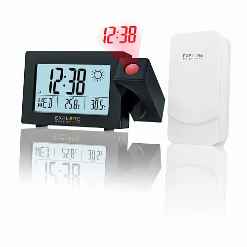picture Explore Scientific Projection RC Alarm Clock w/Weather Forecast, black