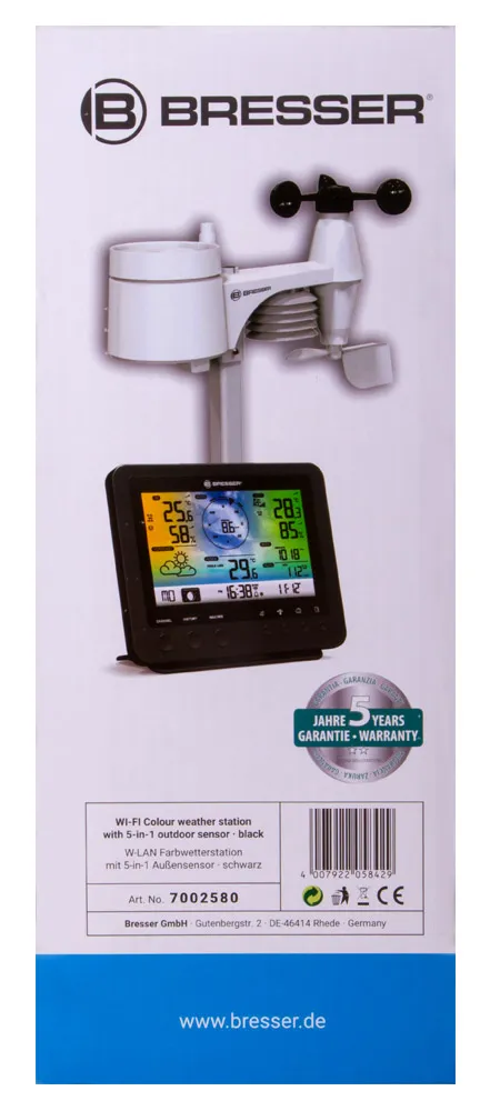 photograph Bresser 5-in-1 Wi-Fi Weather Station with Colour Display, black,  15