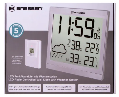 photograph Bresser TemeoTrend JC LCD RC Weather Station (Wall clock), silver,  11