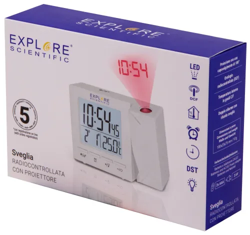 picture Explore Scientific RC Digital Projection Clock with Indoor Temperature, white,  14