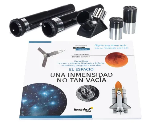 photograph Levenhuk Discovery Spark 703 AZ Telescope with book,  3