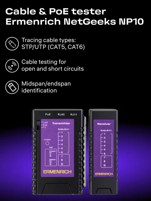 photograph Ermenrich NetGeeks NP10 Cable & PoE Tester,  9