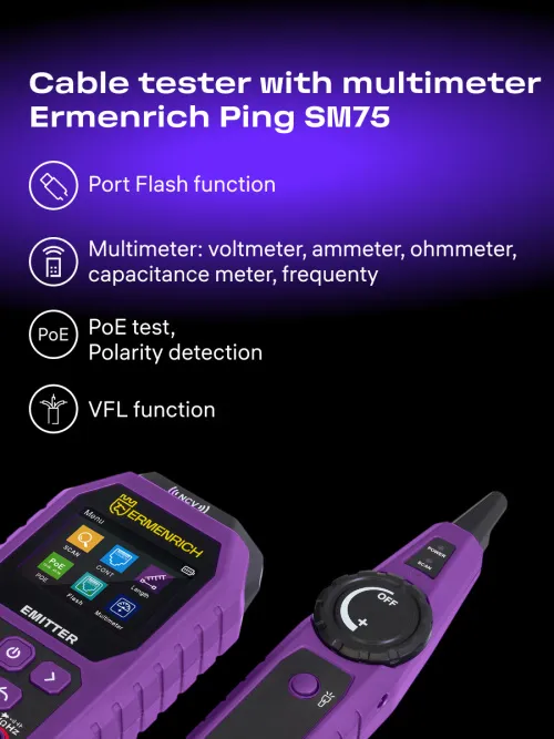 picture Ermenrich Ping SM75 Cable Tester With Multimeter,  12