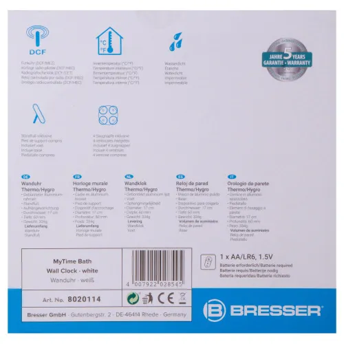 image Bresser MyTime Bath Waterproof Wall Clock, white,  8