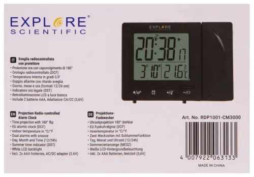 photograph Explore Scientific RC Digital Projection Clock with Indoor Temperature, black,  17