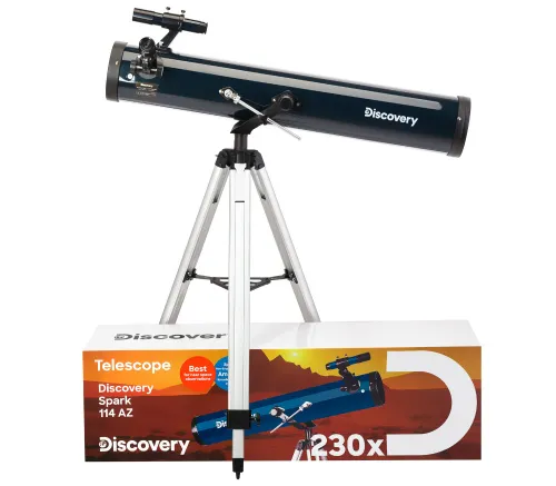 photograph Levenhuk Discovery Spark 114 AZ Telescope with book,  2