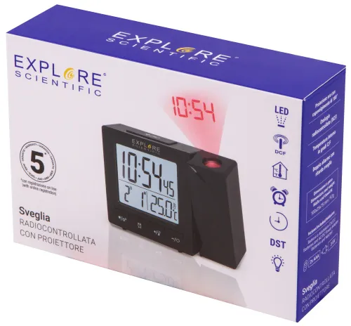 photograph Explore Scientific RC Digital Projection Clock with Indoor Temperature, black,  15