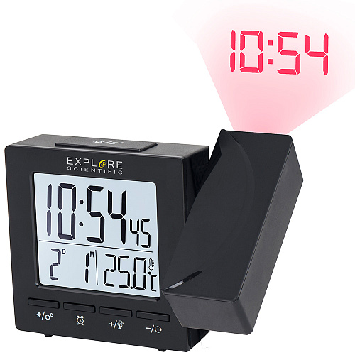 photograph Explore Scientific RC Digital Projection Clock with Indoor Temperature, black